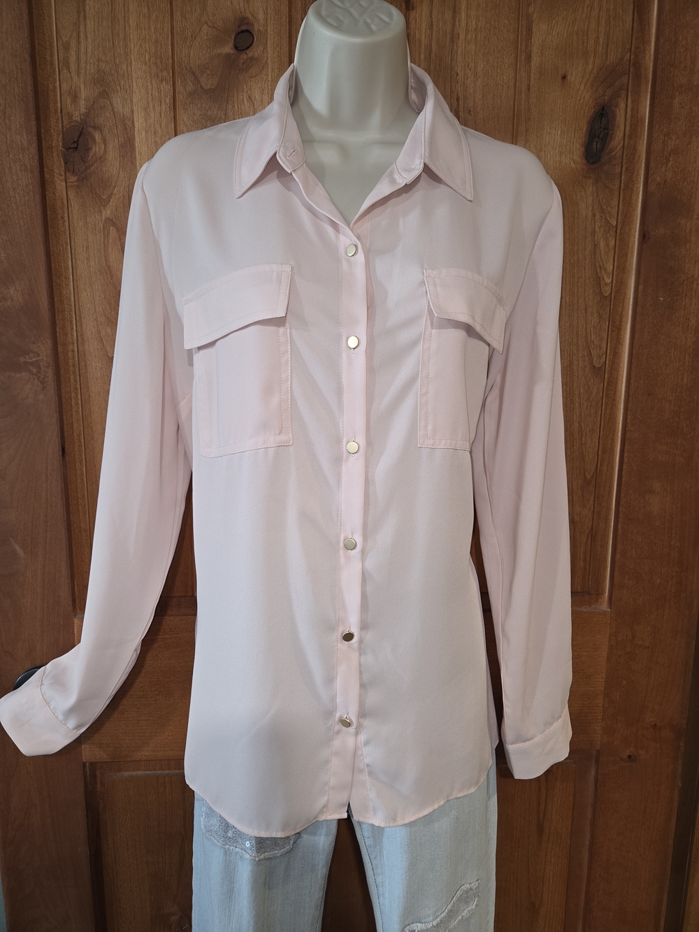 Jones New York Pale‎ Pink Long-Sleeve Button Front Blouse